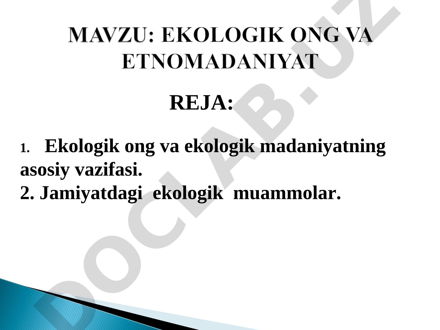 Ekologik ong va ekologik madaniyatning asosiy vazifasi