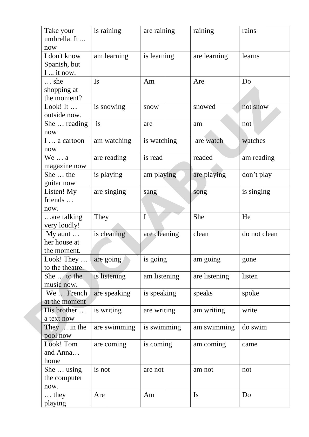 Ingliz tili grammatikasi mashqlari (Present Continuous)