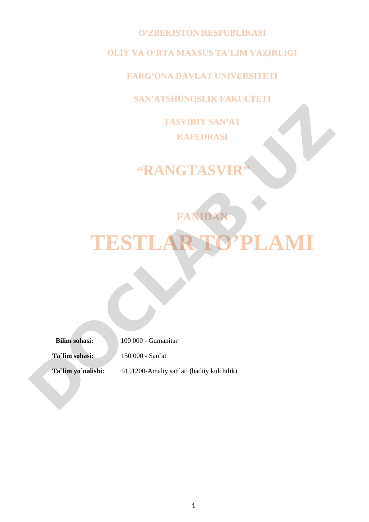 Rangtasvir fanidan testlar to'plami
