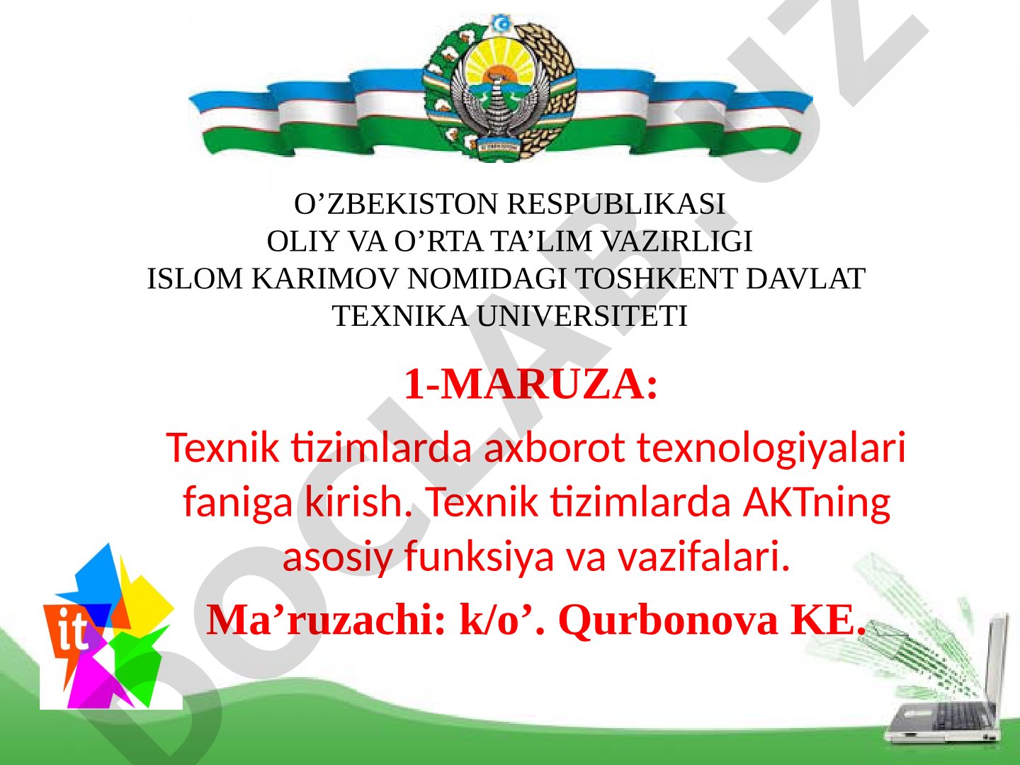 Texnik tizimlarda axborot texnologiyalari faniga kirish
