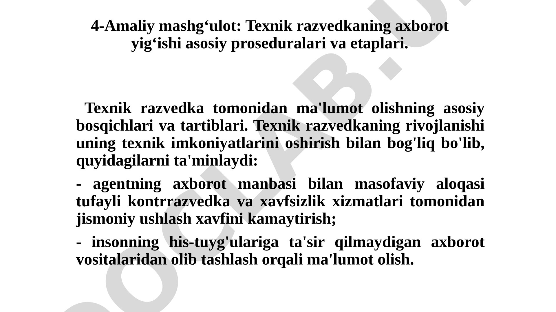 Texnik razvedkaning axborot yigʻishi asosiy proseduralari va etaplari