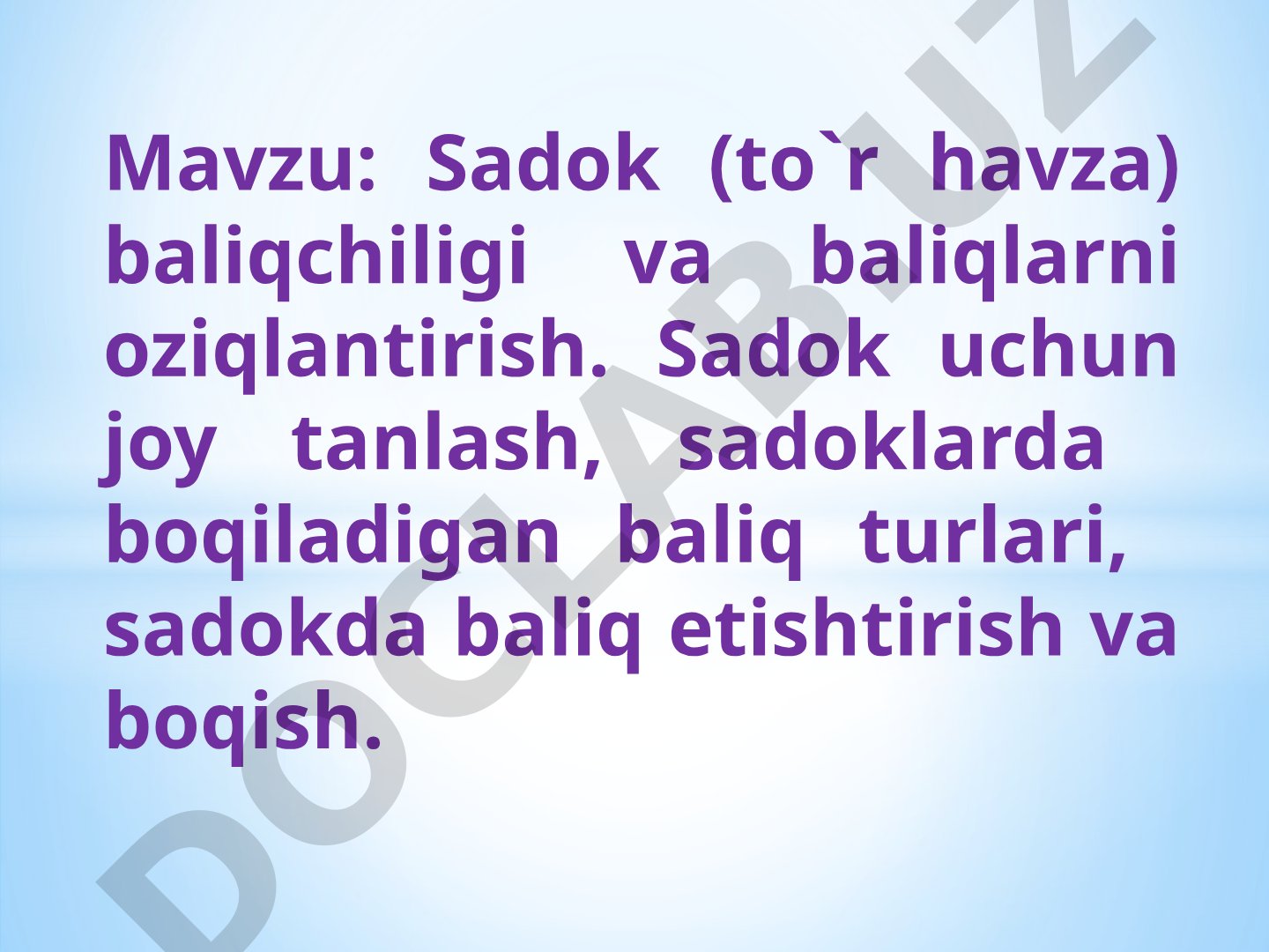 Sadok (to`r havza) baliqchiligi va baliqlarni oziqlantirish