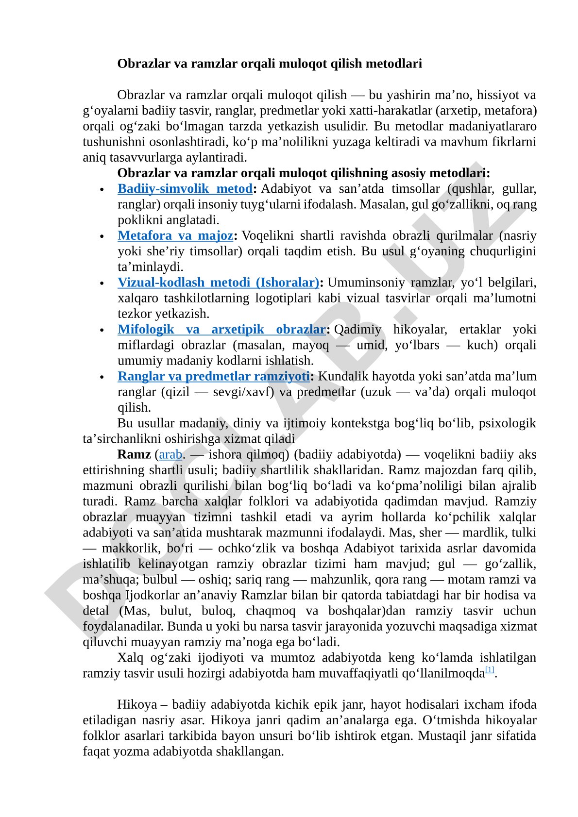 Obrazlar va ramzlar orqali muloqot qilish metodlari