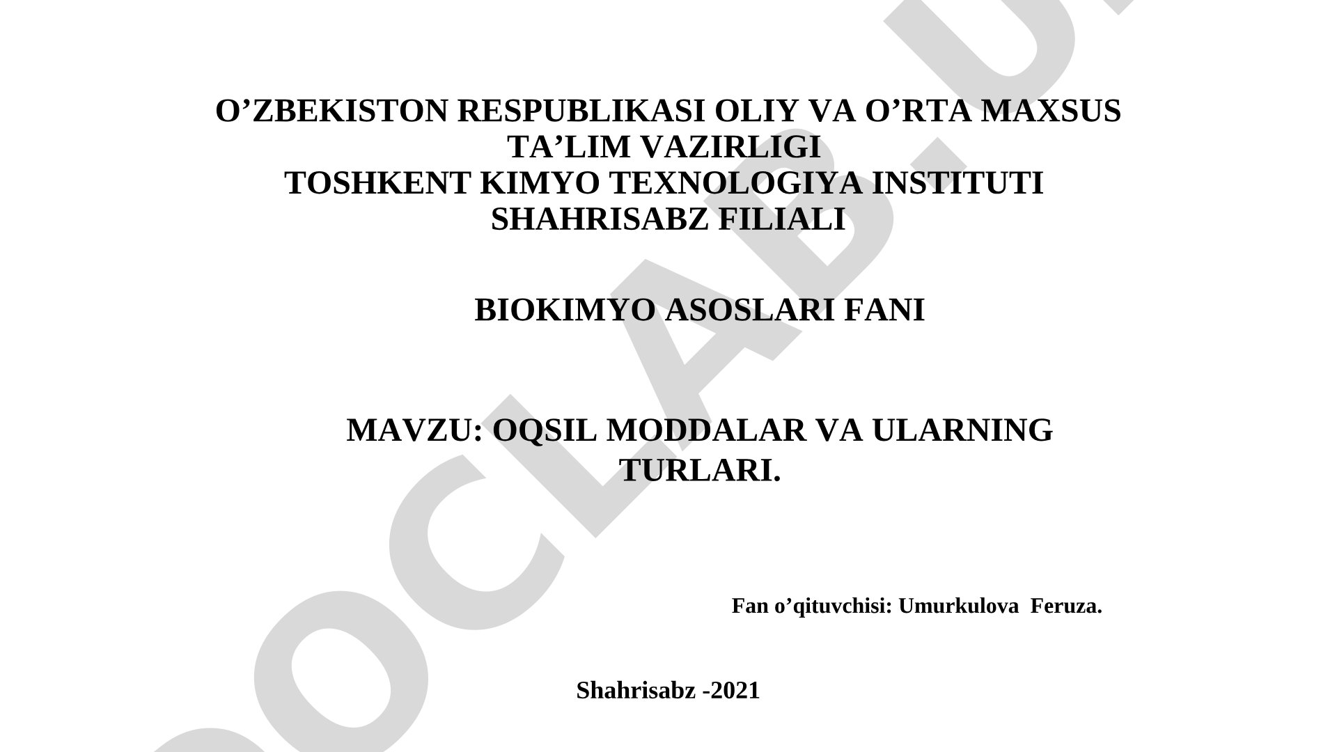 Oqsil moddalar va ularning turlari