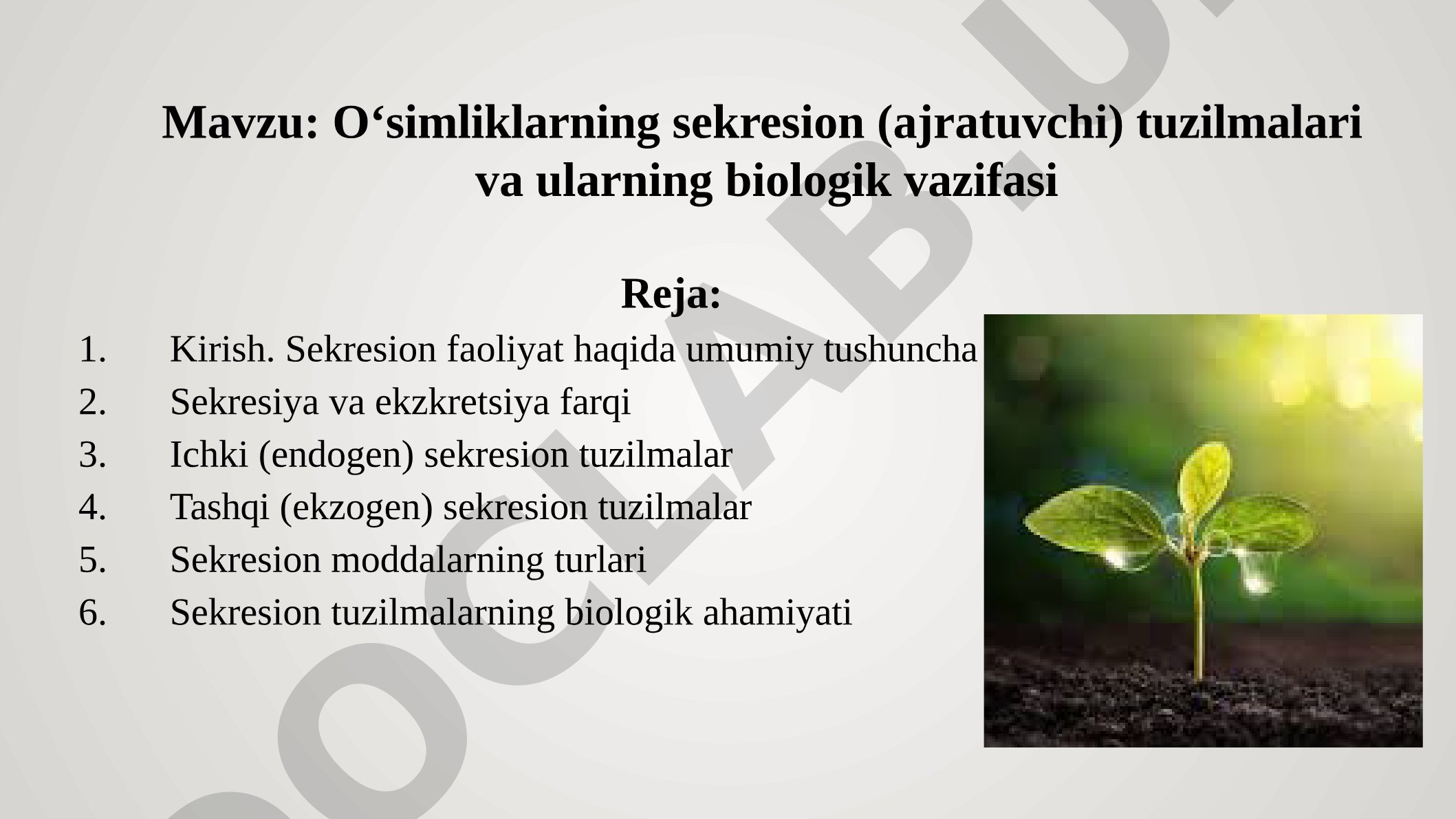 O‘simliklarning sekresion (ajratuvchi) tuzilmalari va ularning biologik vazifasi