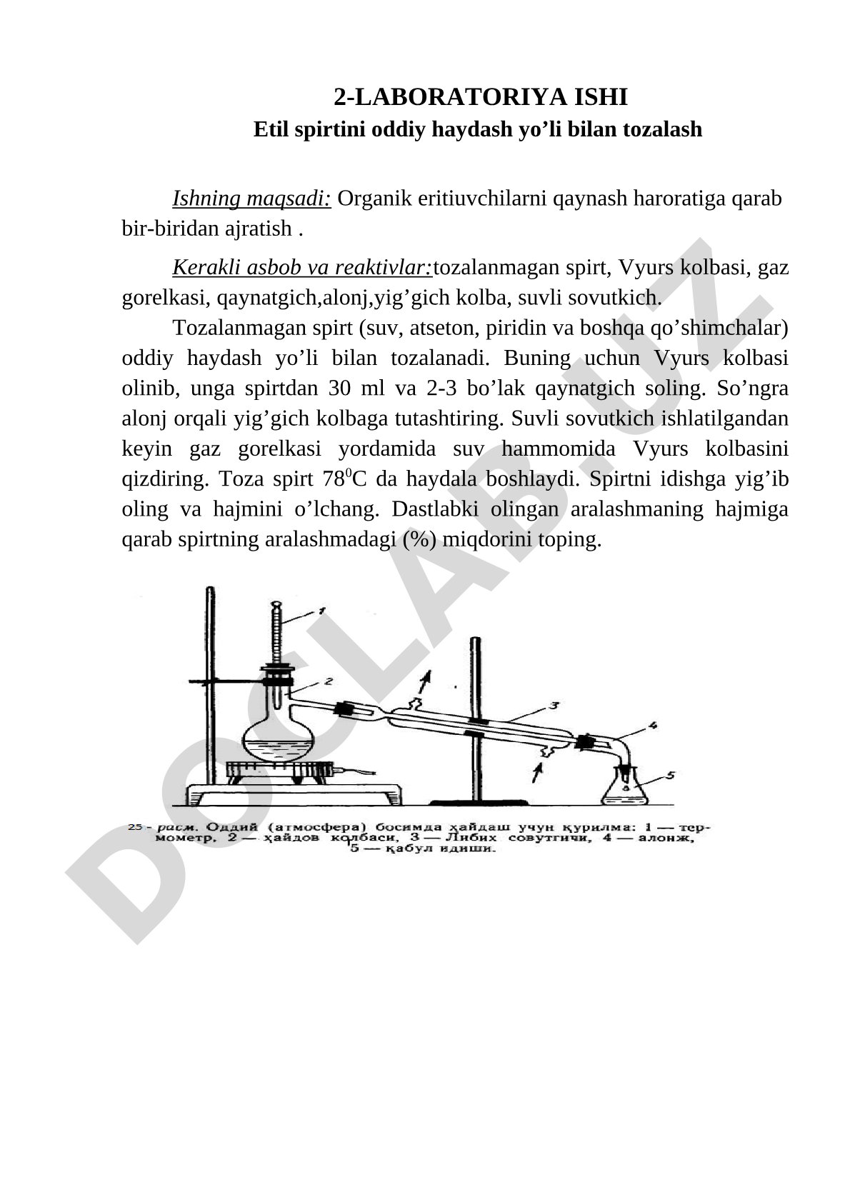 Etil spirtini oddiy haydash yo’li bilan tozalash
