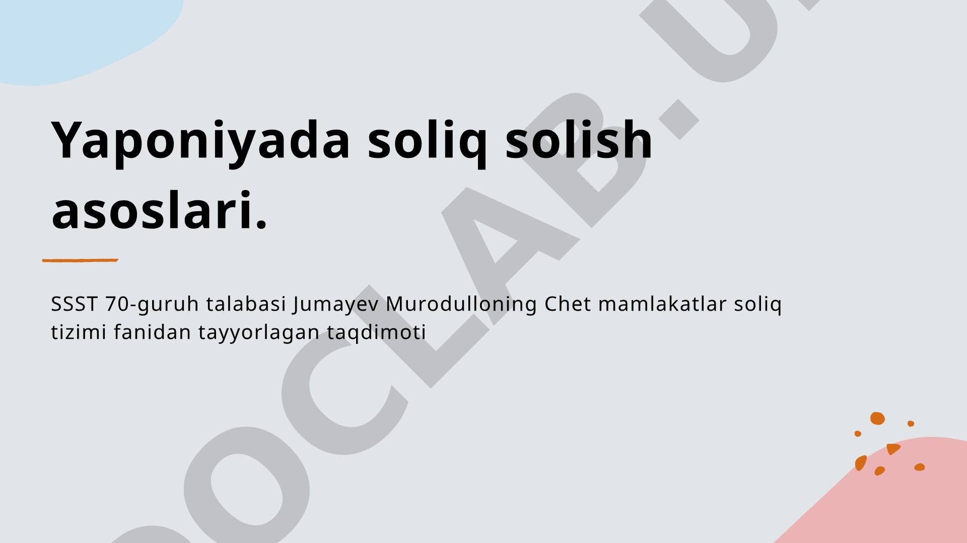 Yaponiyada soliq solish asoslari