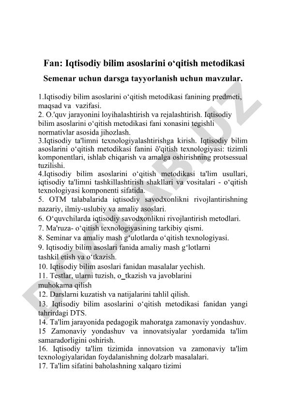 Iqtisodiy bilim asoslarini o‘qitish metodikasi