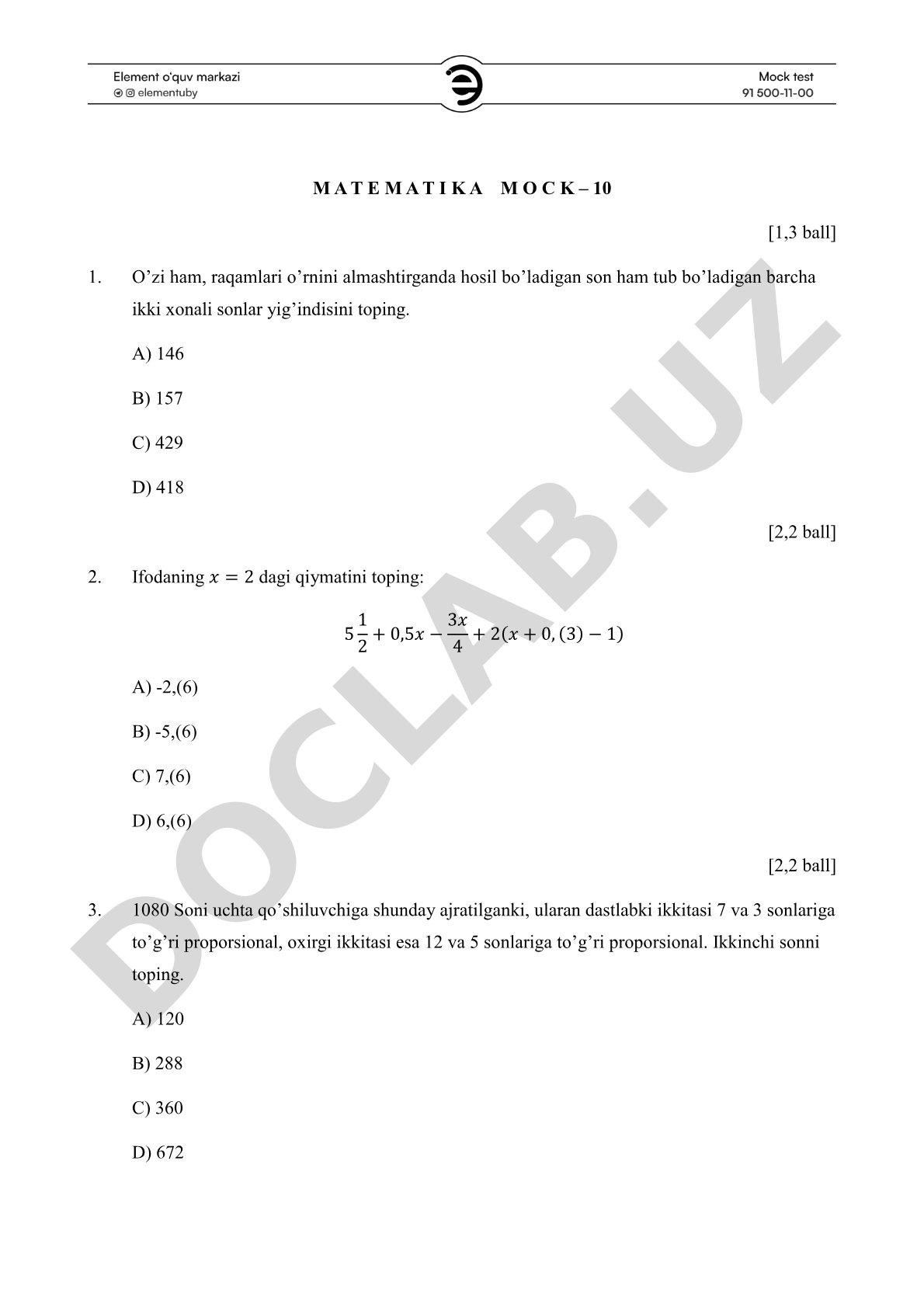 Matematika Mock – 10