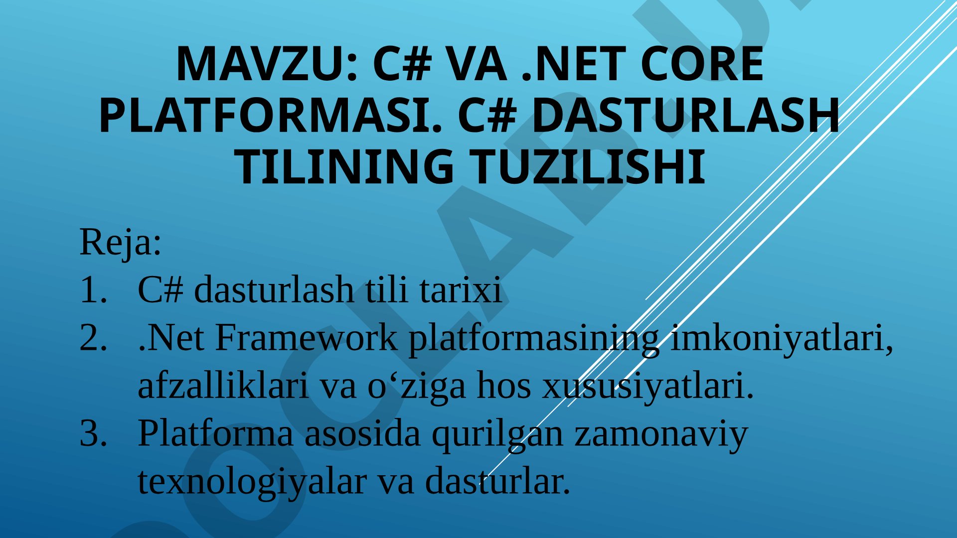 C# va .Net Core platformasi. C# dasturlash tilining tuzilishi