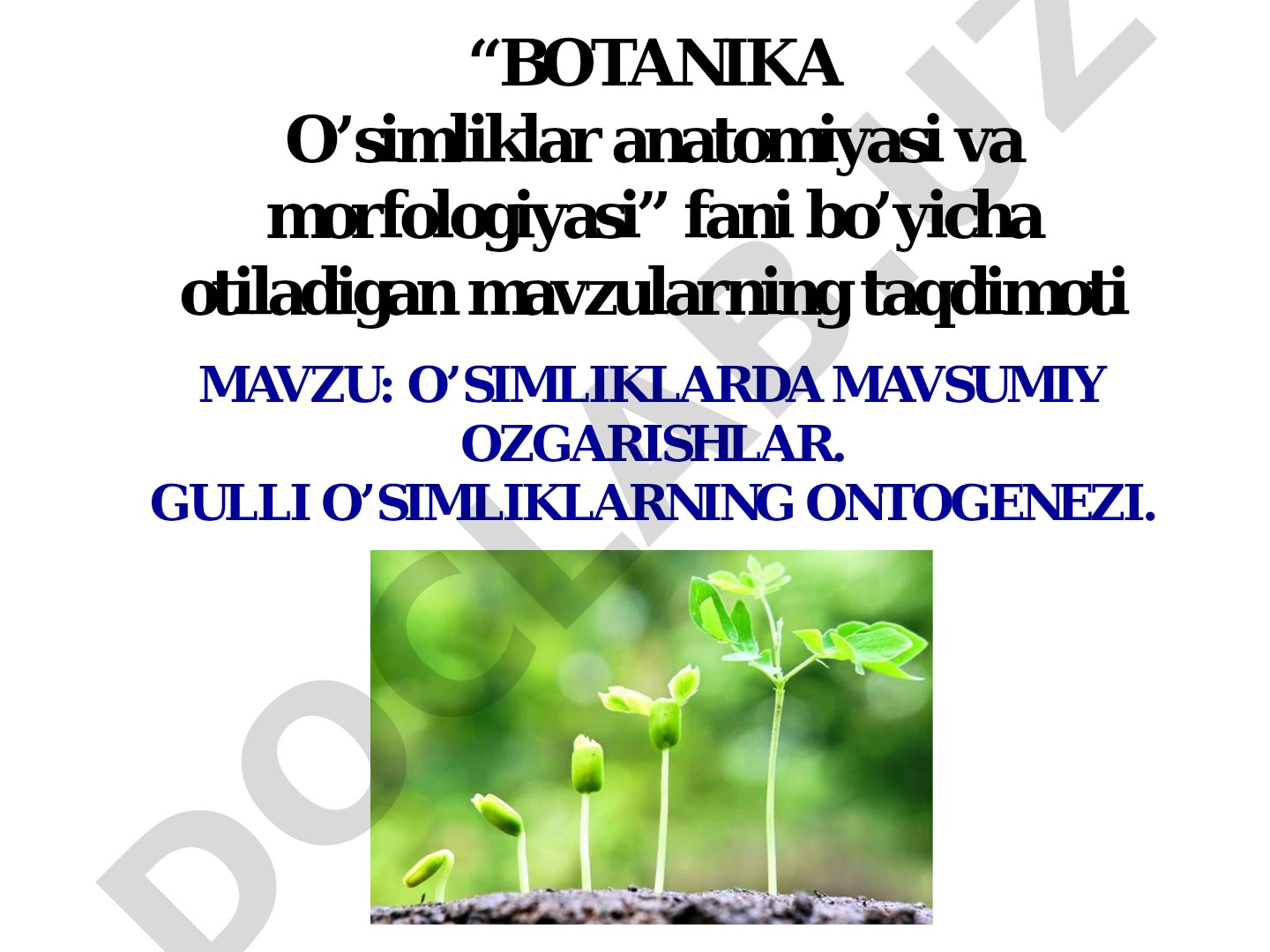 O'simliklarda mavsumiy o'zgarishlar. Gulli o'simliklarning ontogenezi