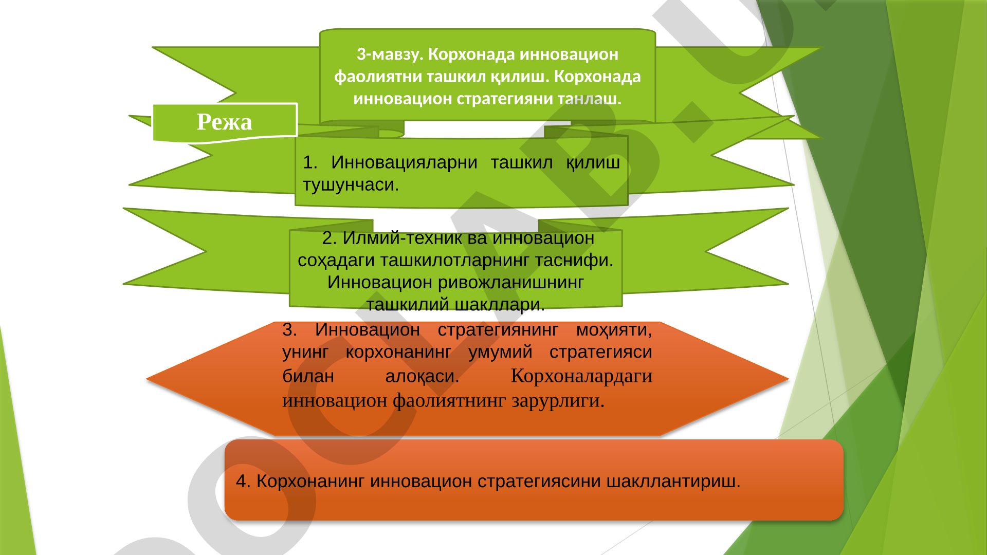 Корхонада инновацион фаолиятни ташкил қилиш. Корхонада инновацион стратегияни танлаш.