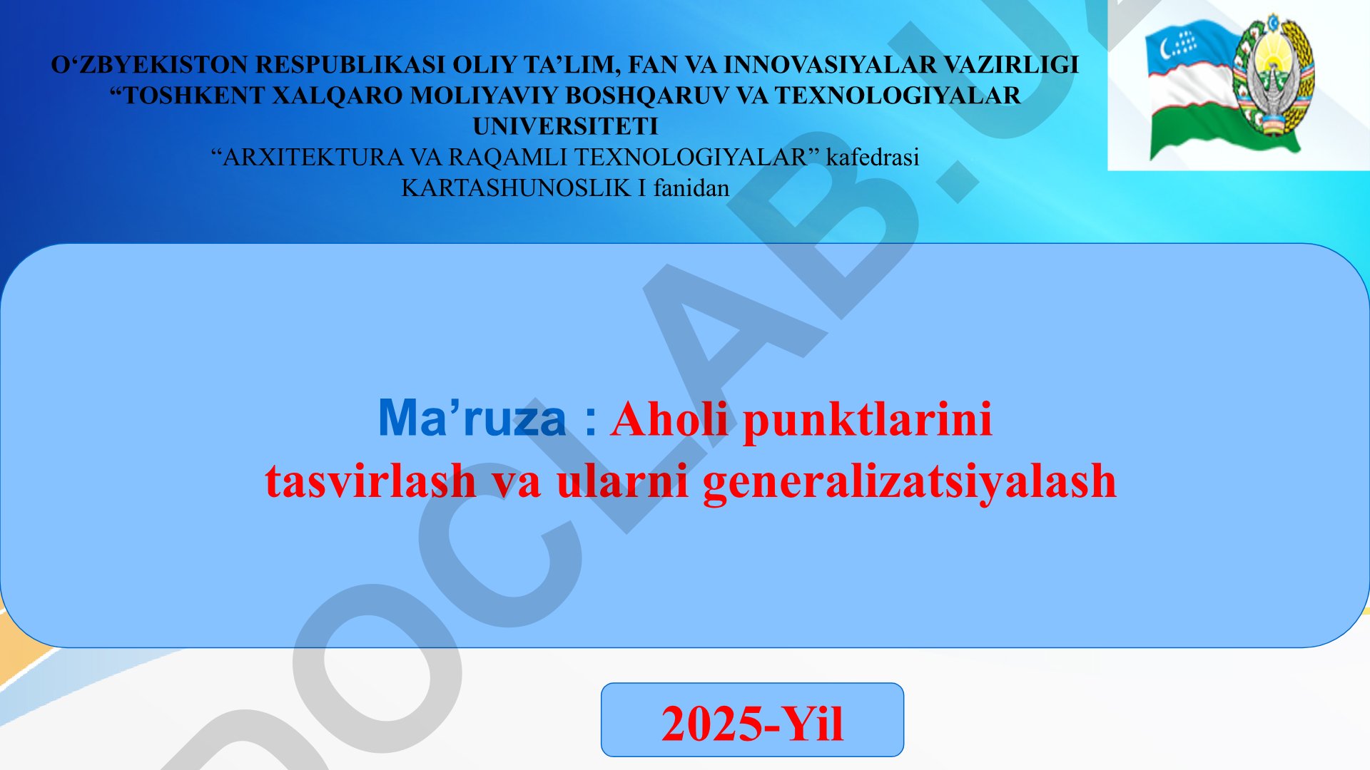 Aholi punktlarini tasvirlash va ularni generalizatsiyalash