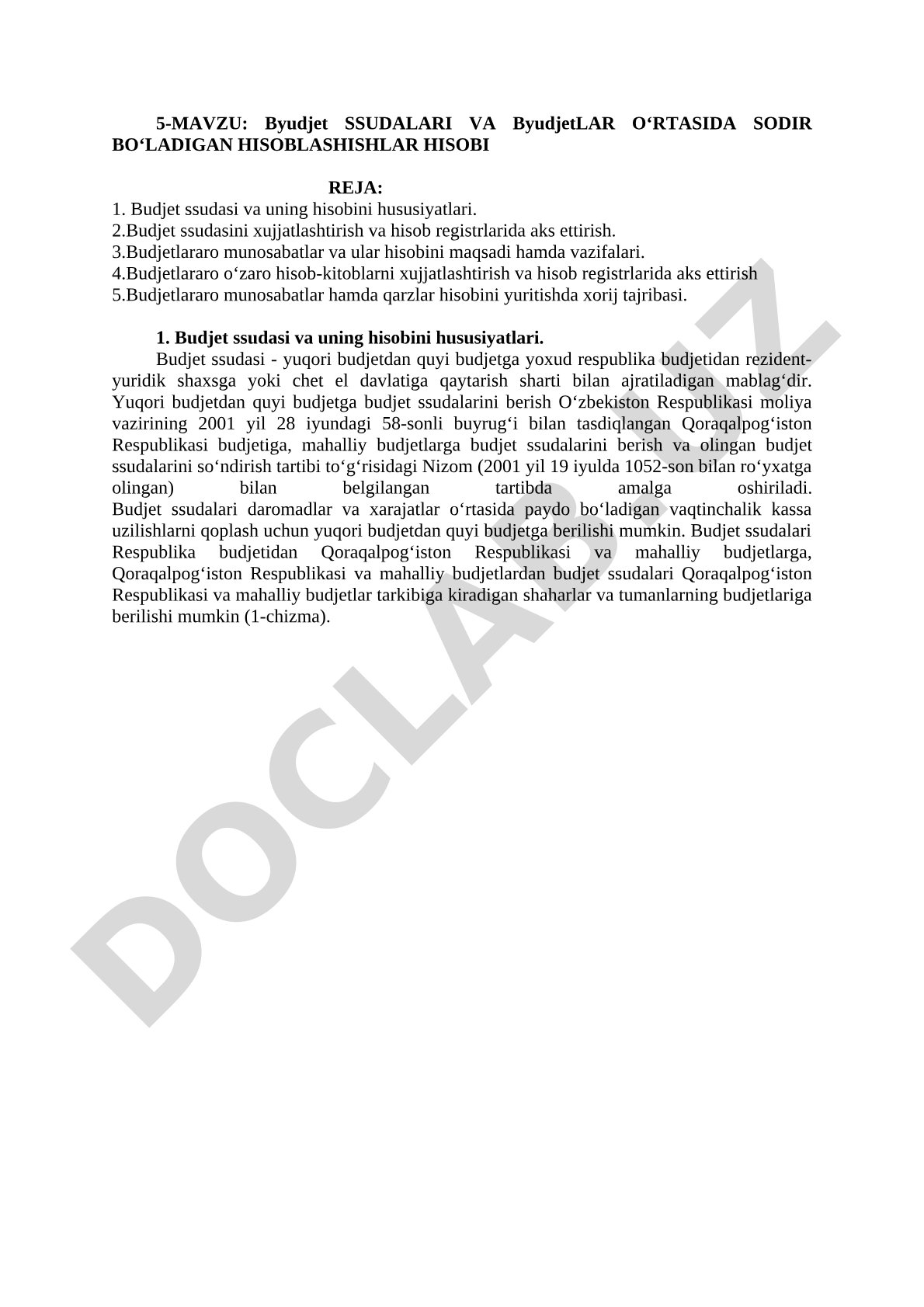 Byudjet ssudalari va byudjetlar o'rtasida sodir bo'ladigan hisoblashishlar hisobi