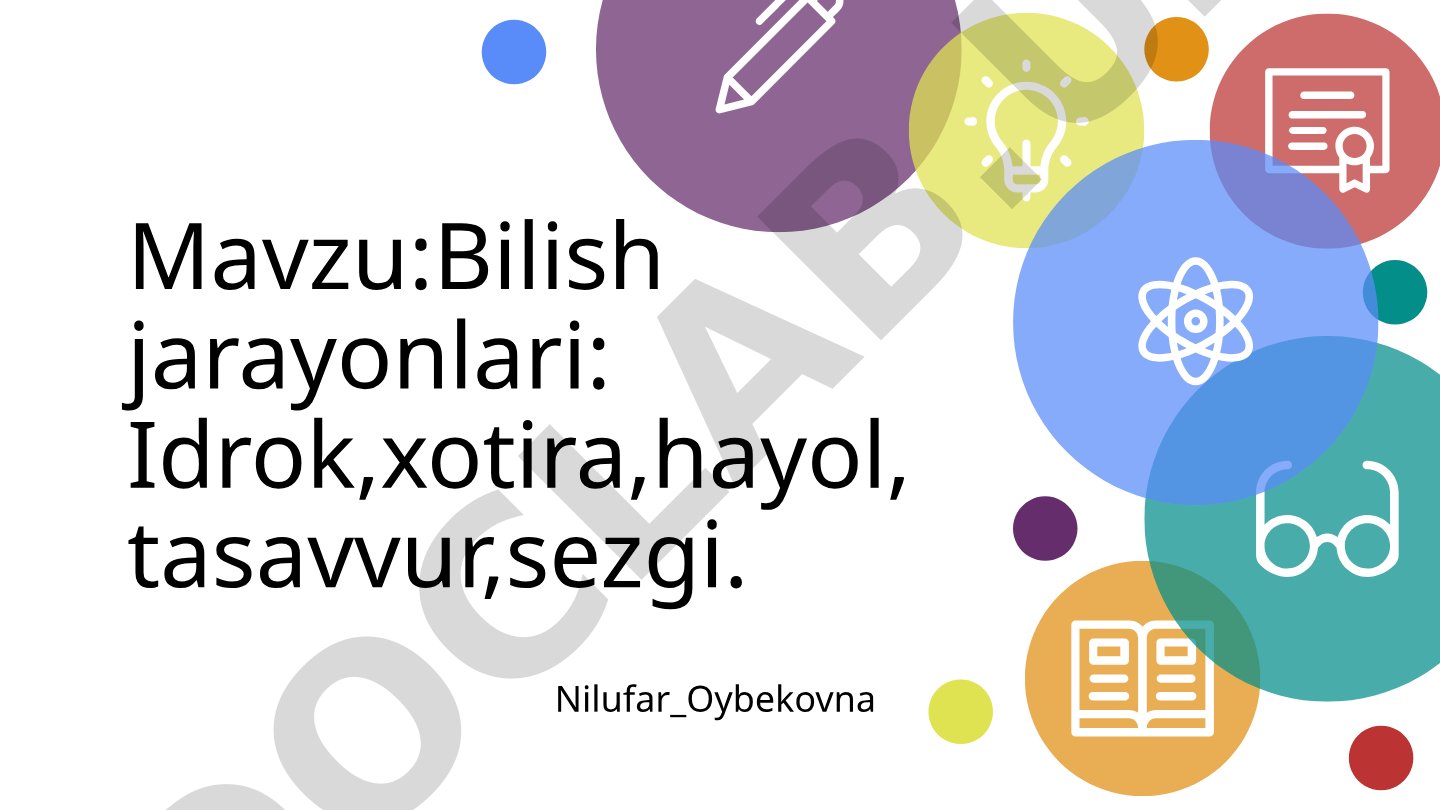 Bilish jarayonlari: Idrok,xotira,hayol, tasavvur,sezgi