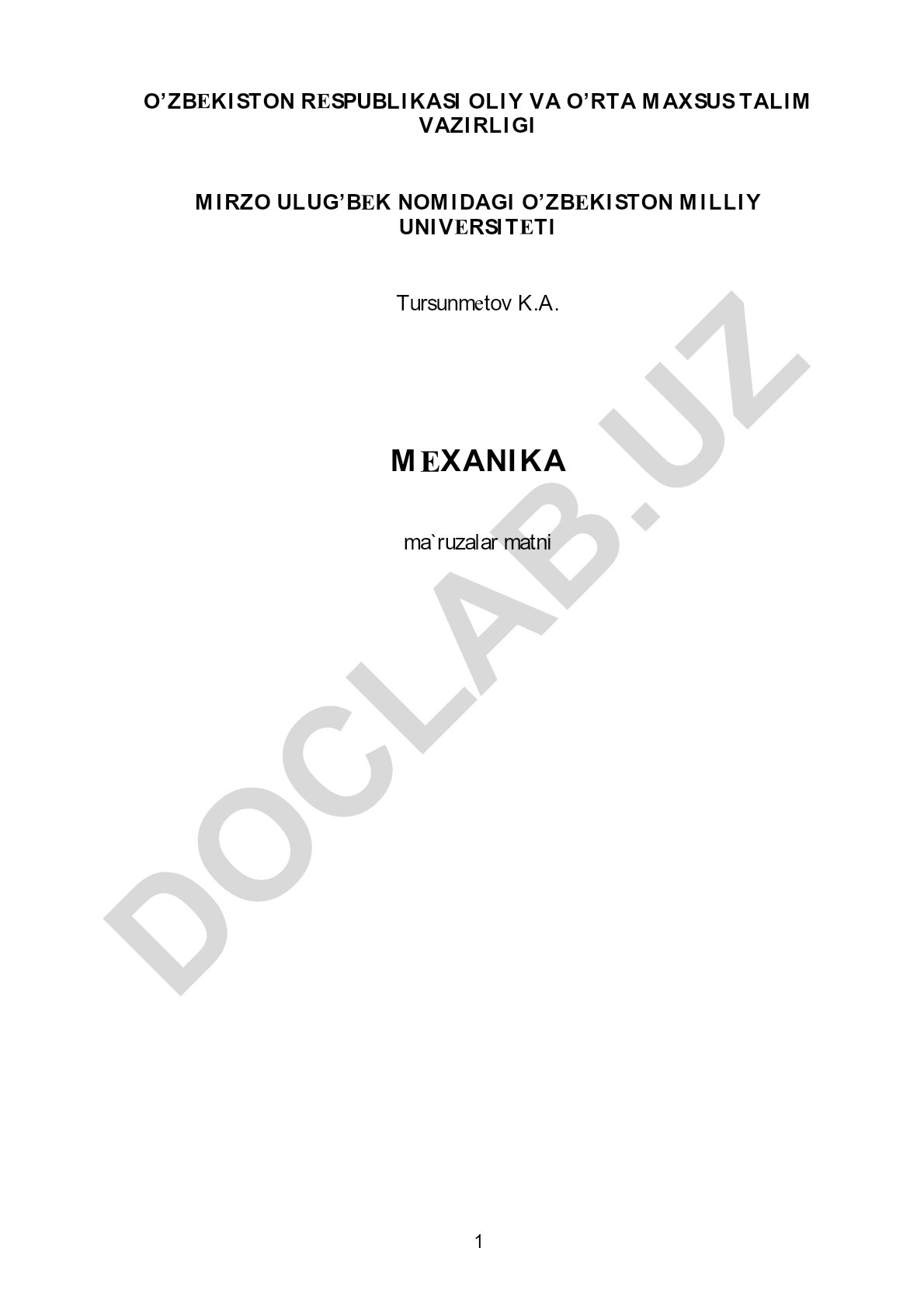 Mexanika bo'yicha ma'ruzalar matni