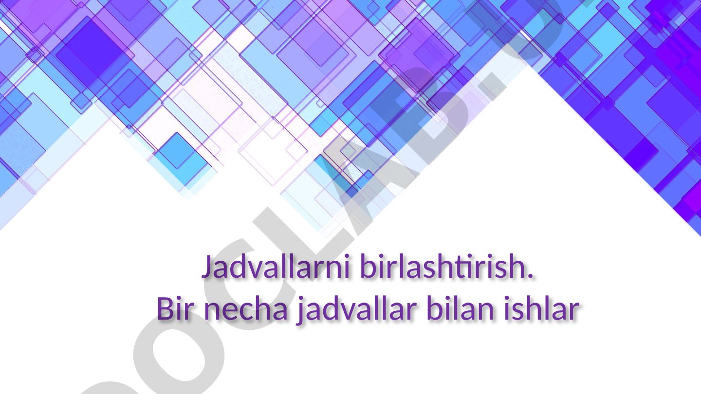 Jadvallarni birlashtirish. Bir necha jadvallar bilan ishlar