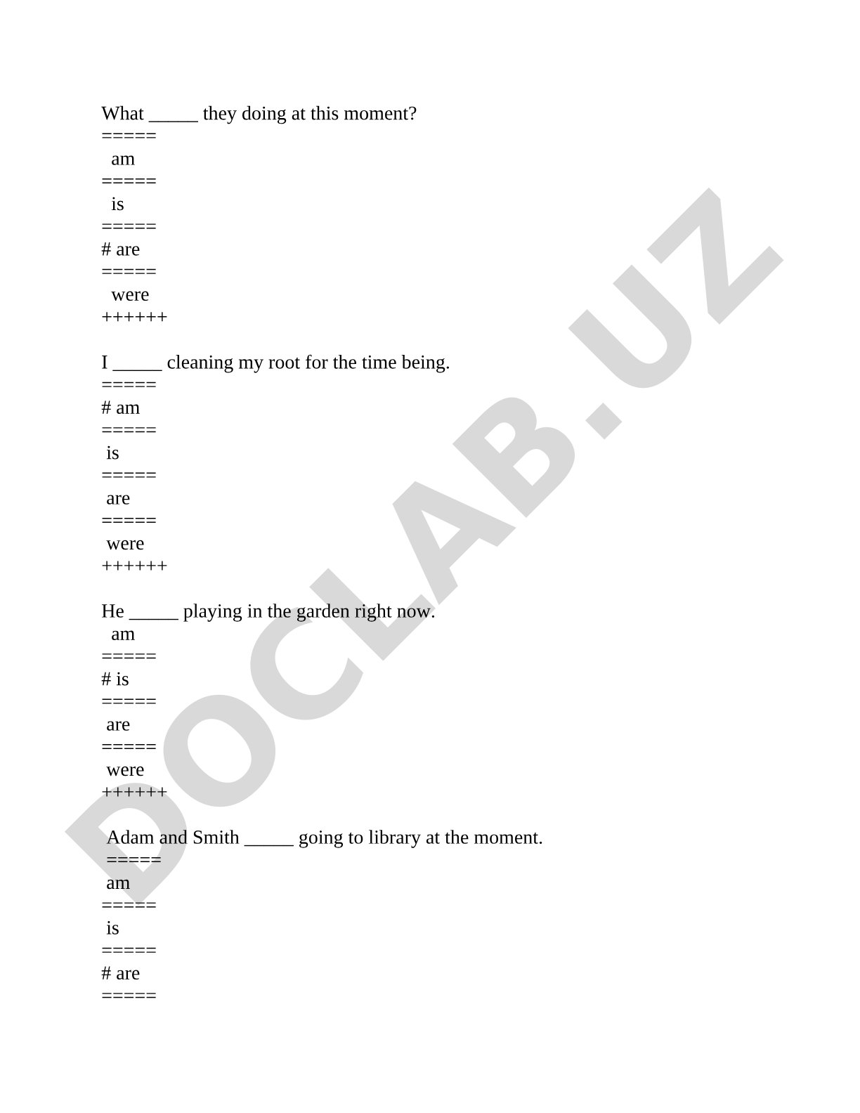 Present Continuous Tense exercises