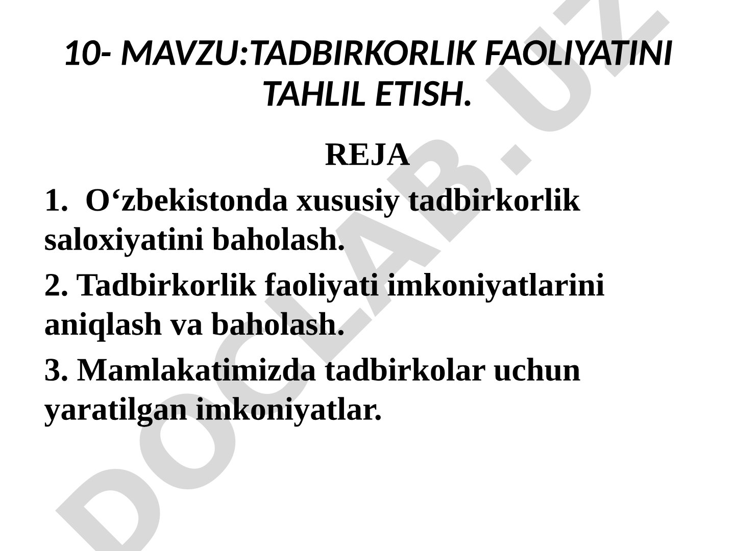 Tadbirkorlik faoliyatini tahlil etish
