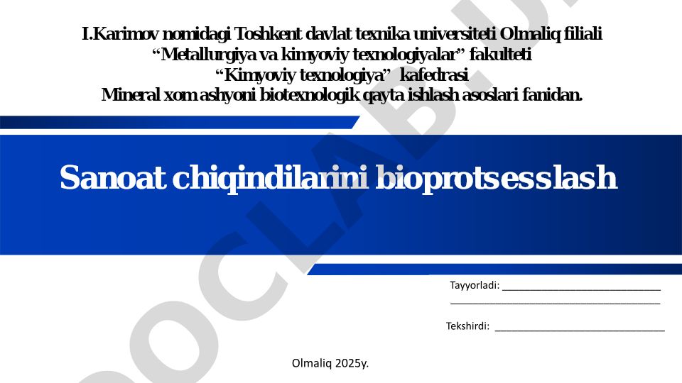 Sanoat chiqindilarini bioprotsesslash