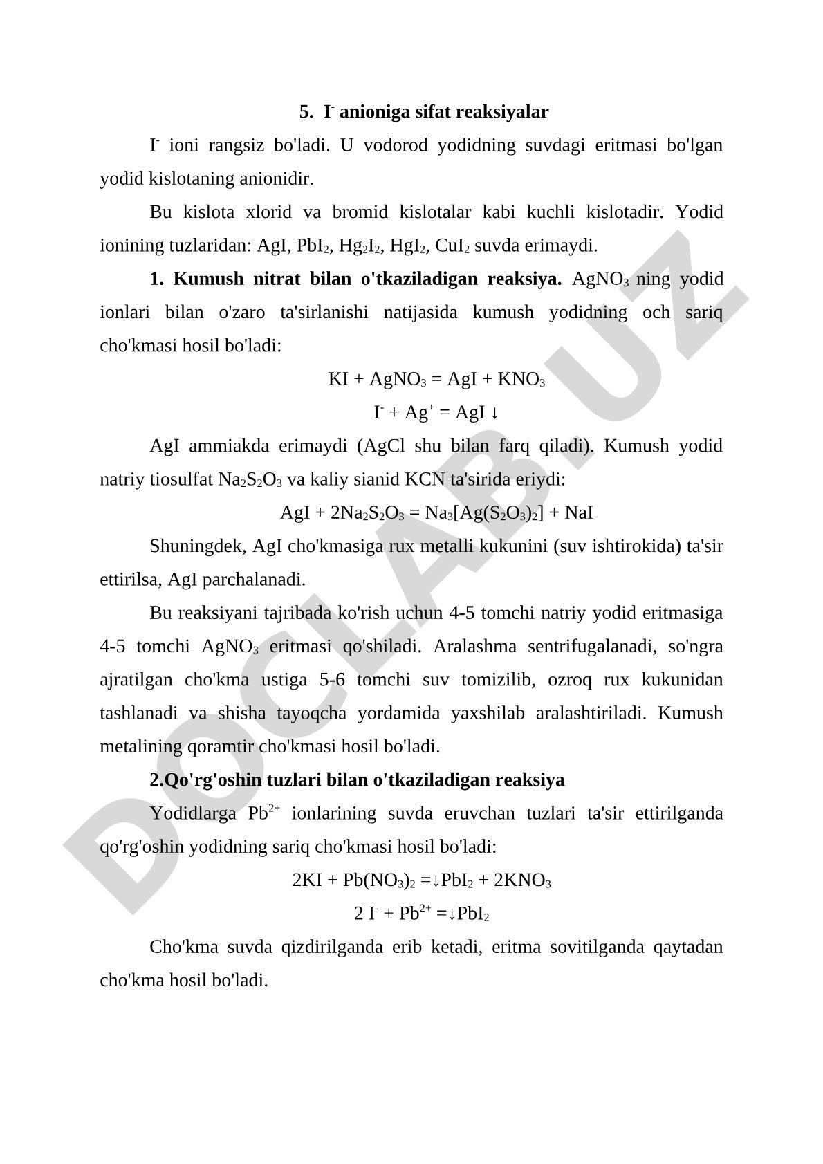 I- anioniga sifat reaksiyalar