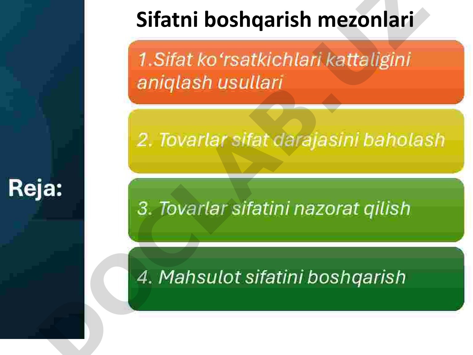 Sifatni boshqarish mezonlari