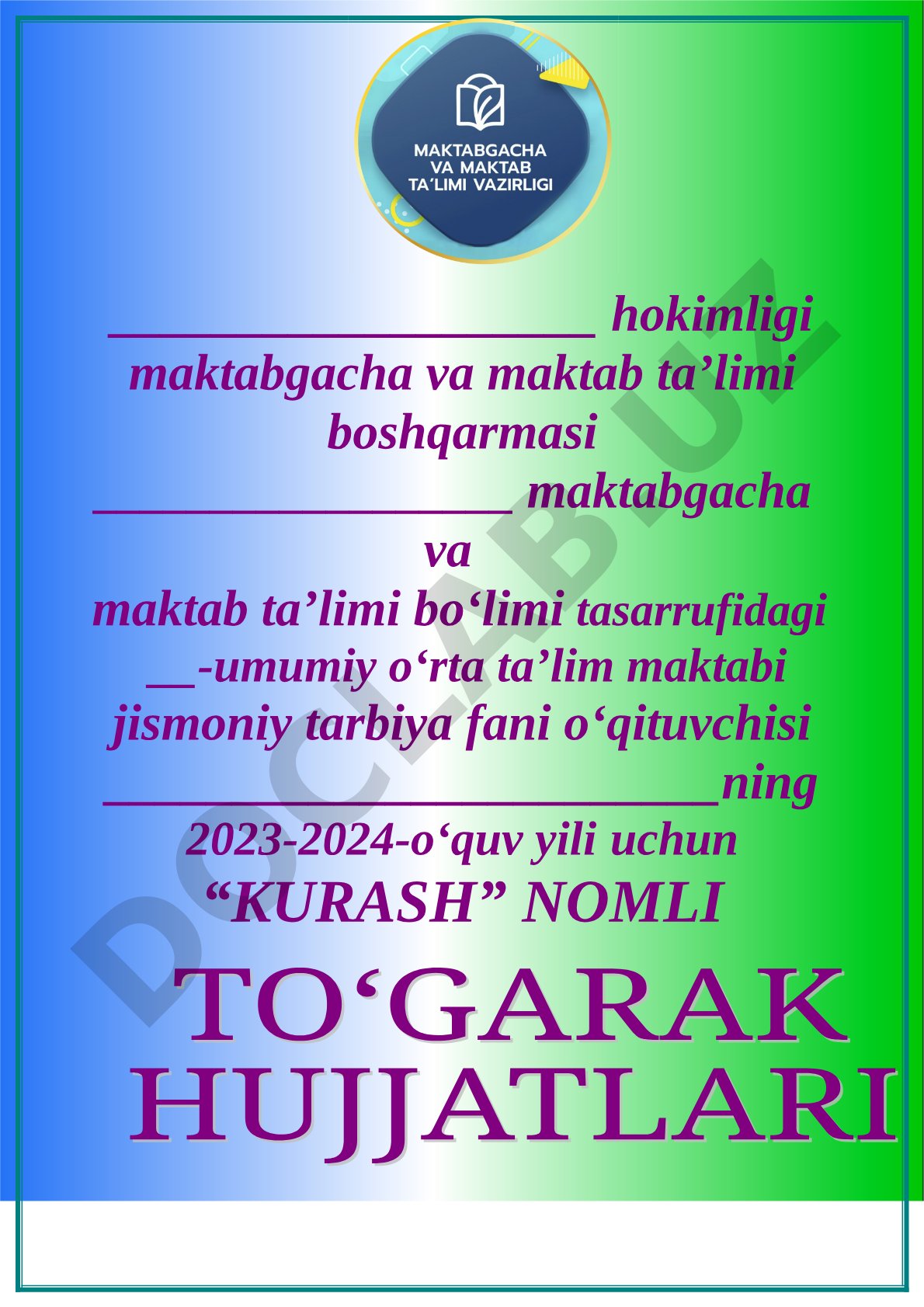 Maktabda Kurash to'garagi ish rejasi va a'zolar ro'yxati