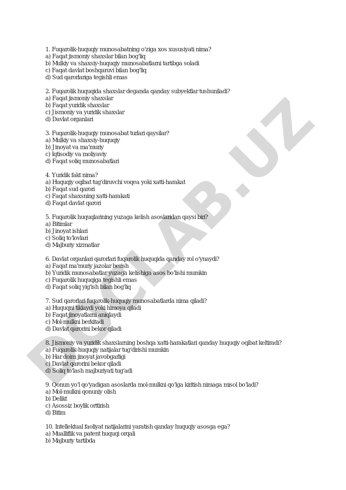 Fuqarolik-huquqiy munosabatlar va yuridik faktlar