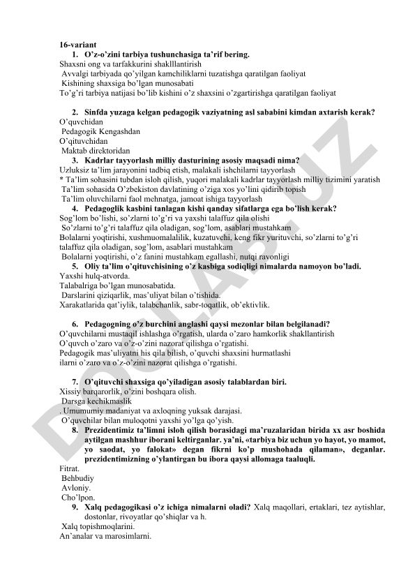 O'z-o'zini tarbiya tushunchasi va pedagogik vaziyatlar