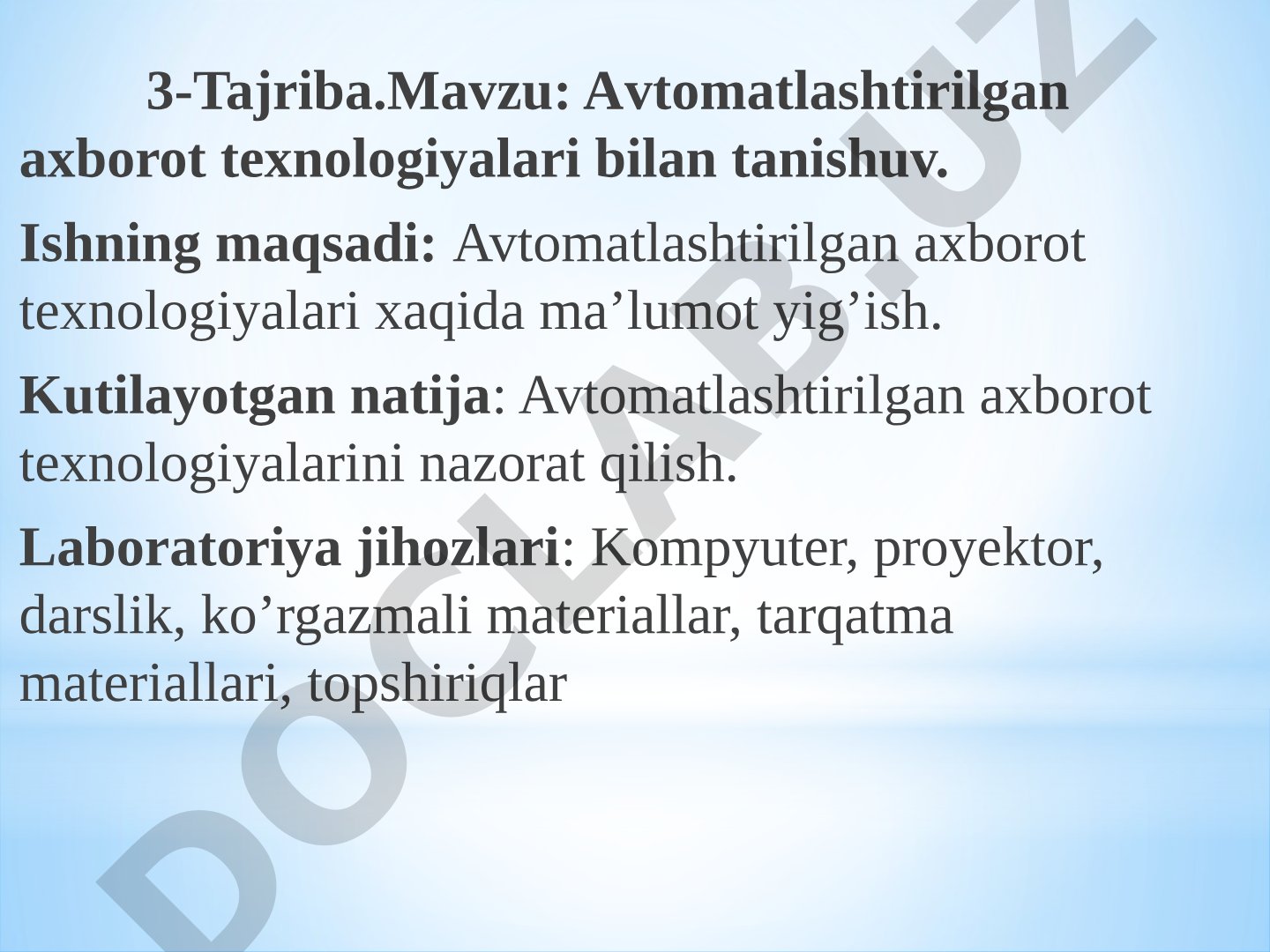 Avtomatlashtirilgan axborot texnologiyalari bilan tanishuv