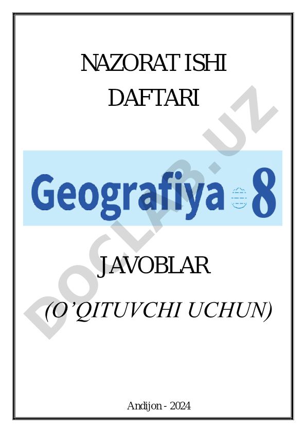 Geografiya fanidan nazorat ishi savollari va javoblari