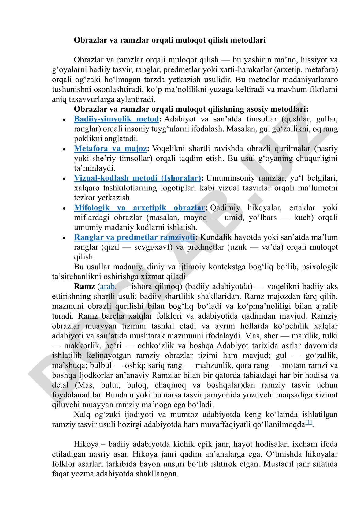 Obrazlar va ramzlar orqali muloqot qilish metodlari