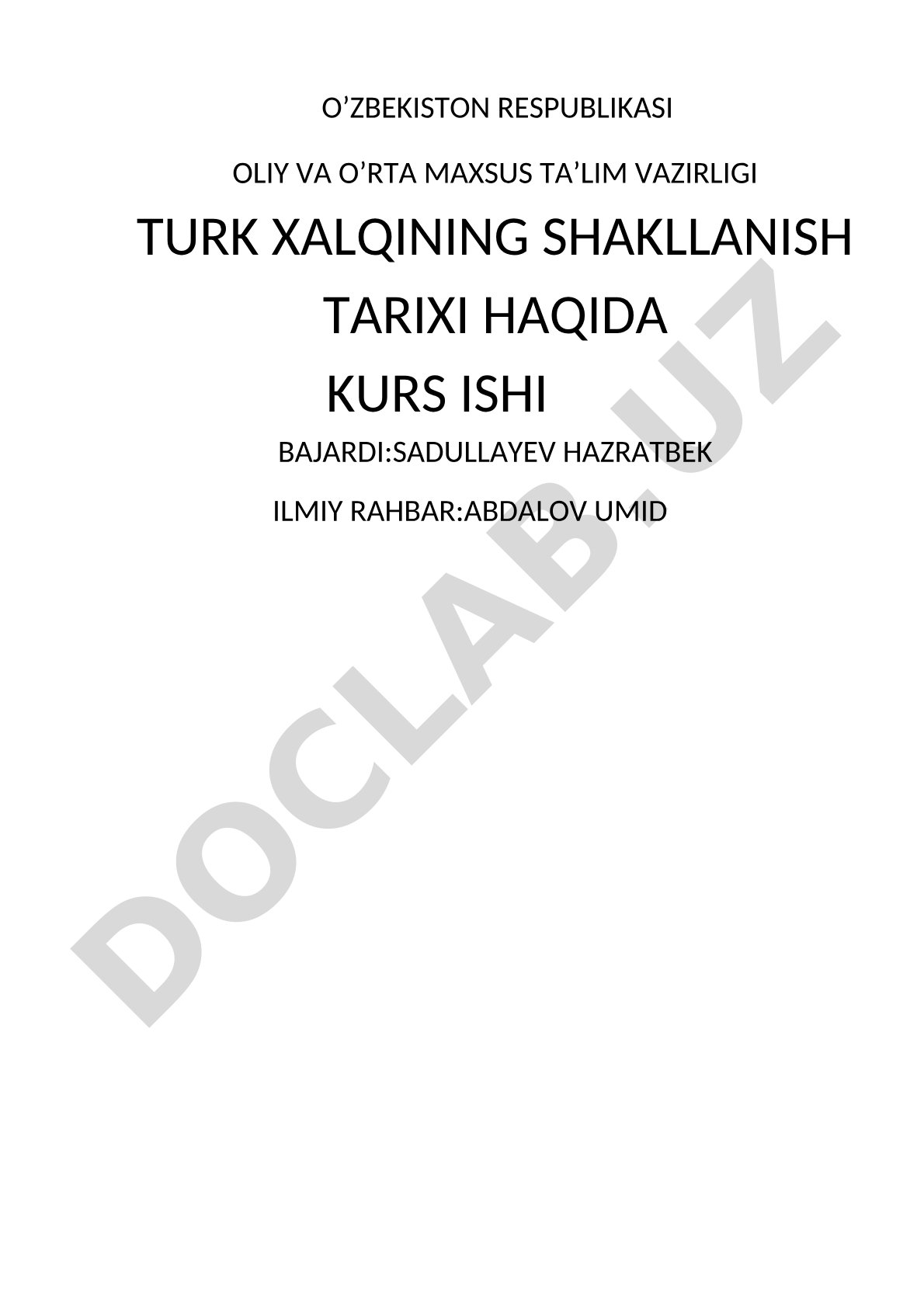 Turk xalqining shakllanish tarixi