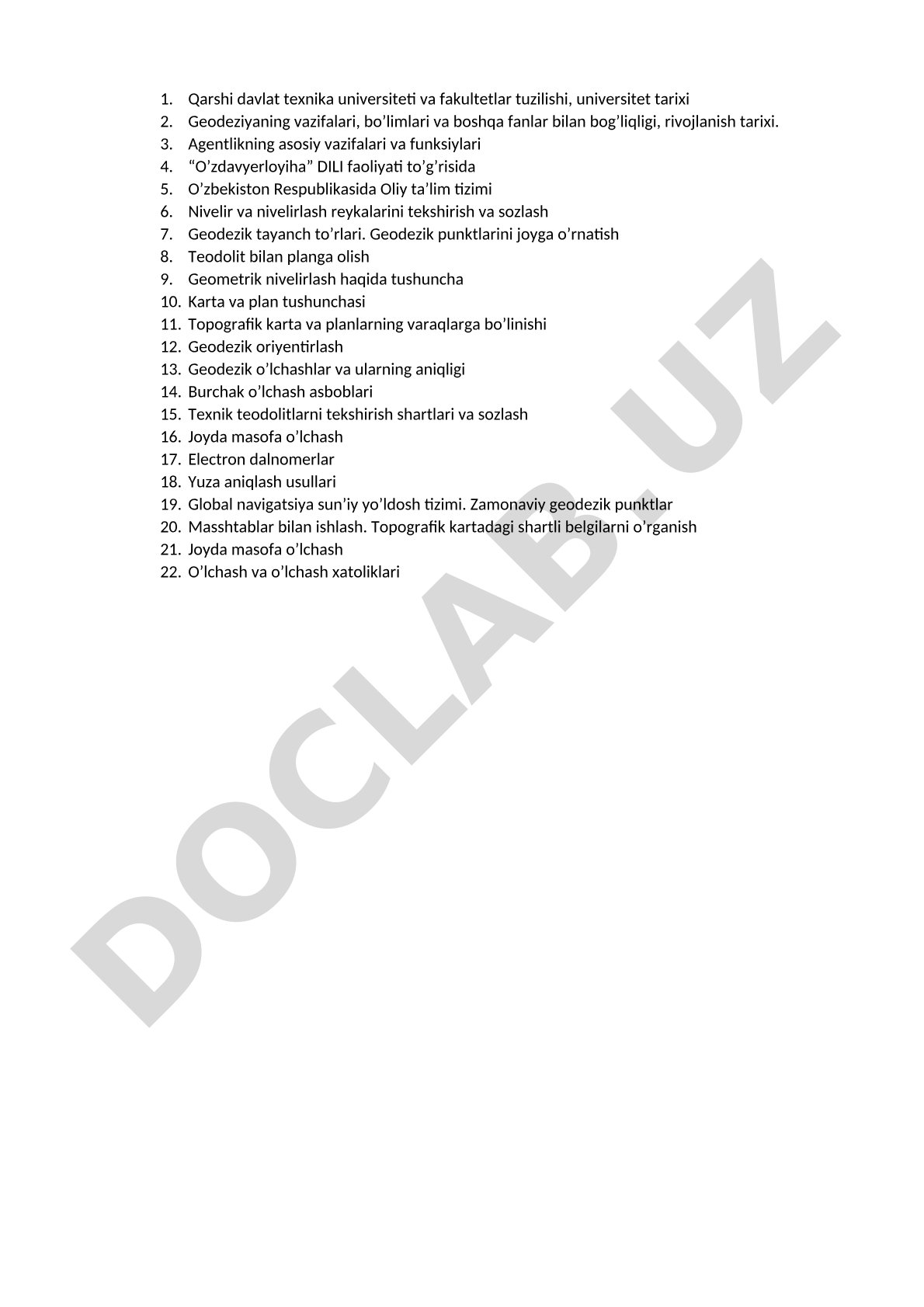 Geodeziya, nivelirlash, topografik karta va geodezik asboblar mavzulari