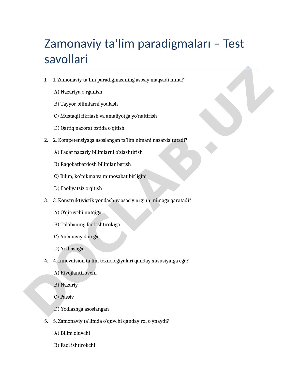 Zamonaviy taʼlim paradigmaları