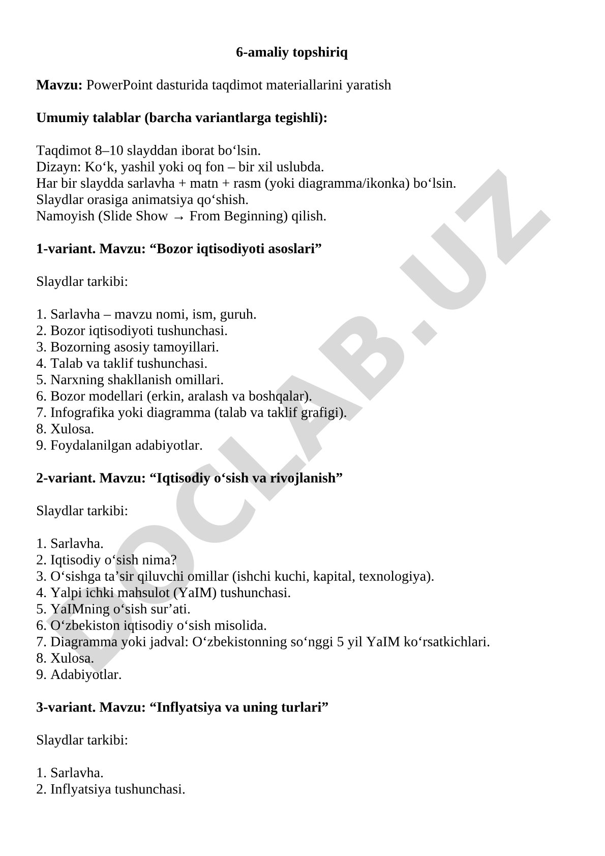 PowerPoint dasturida materiallarini yaratish