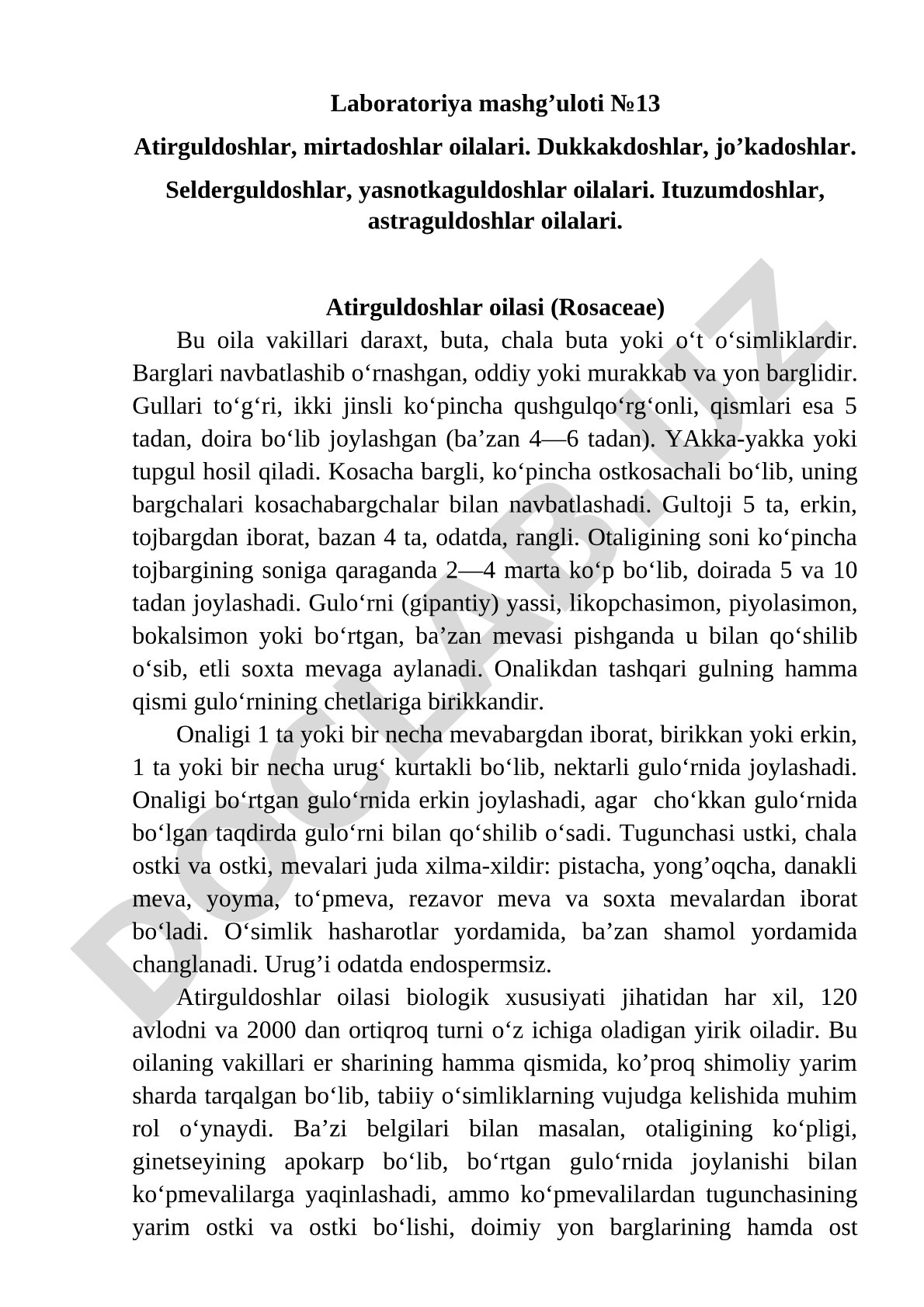 Atirguldoshlar, mirtadoshlar, dukkakdoshlar va boshqa oilalar