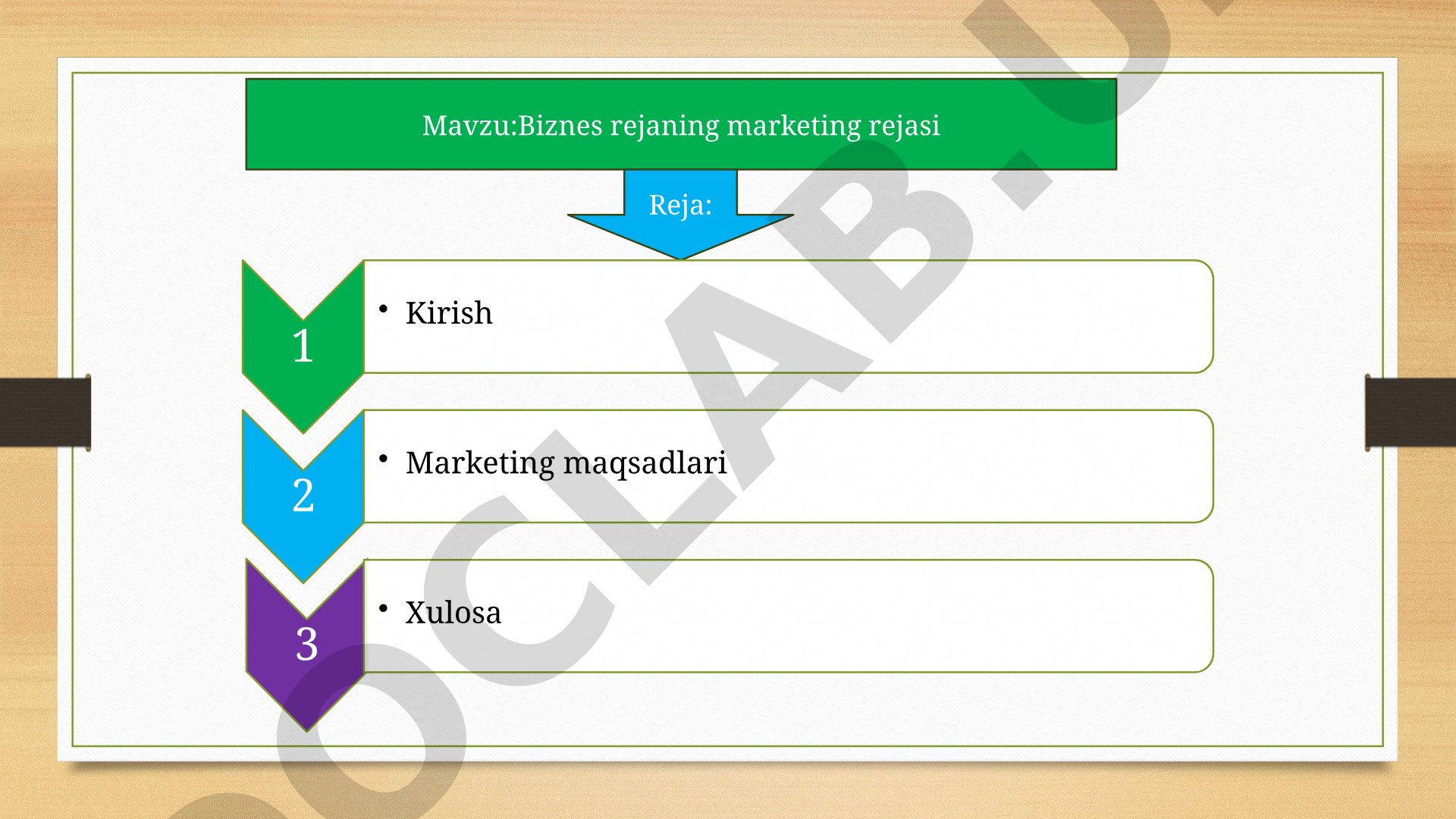 Biznes rejaning marketing rejasi