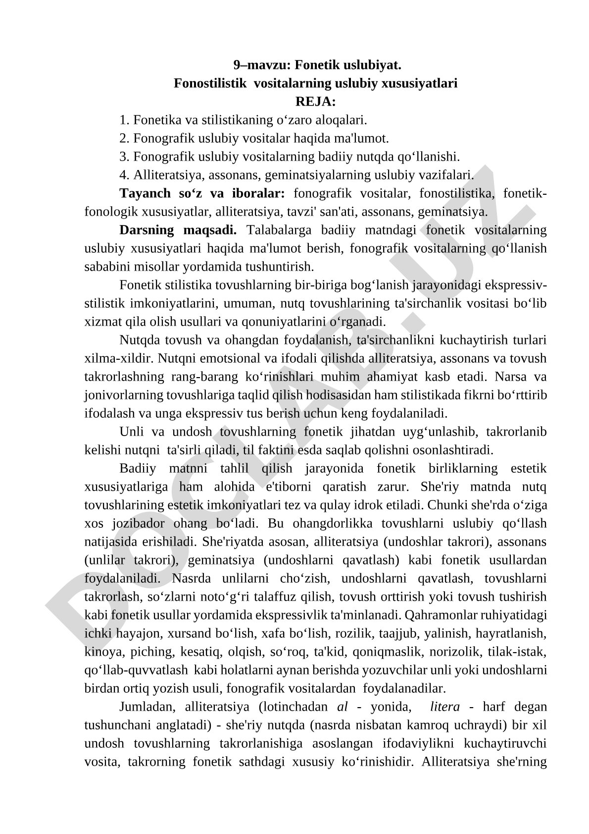 Fonetik uslubiyat. Fonostilistik vositalarning uslubiy xususiyatlari