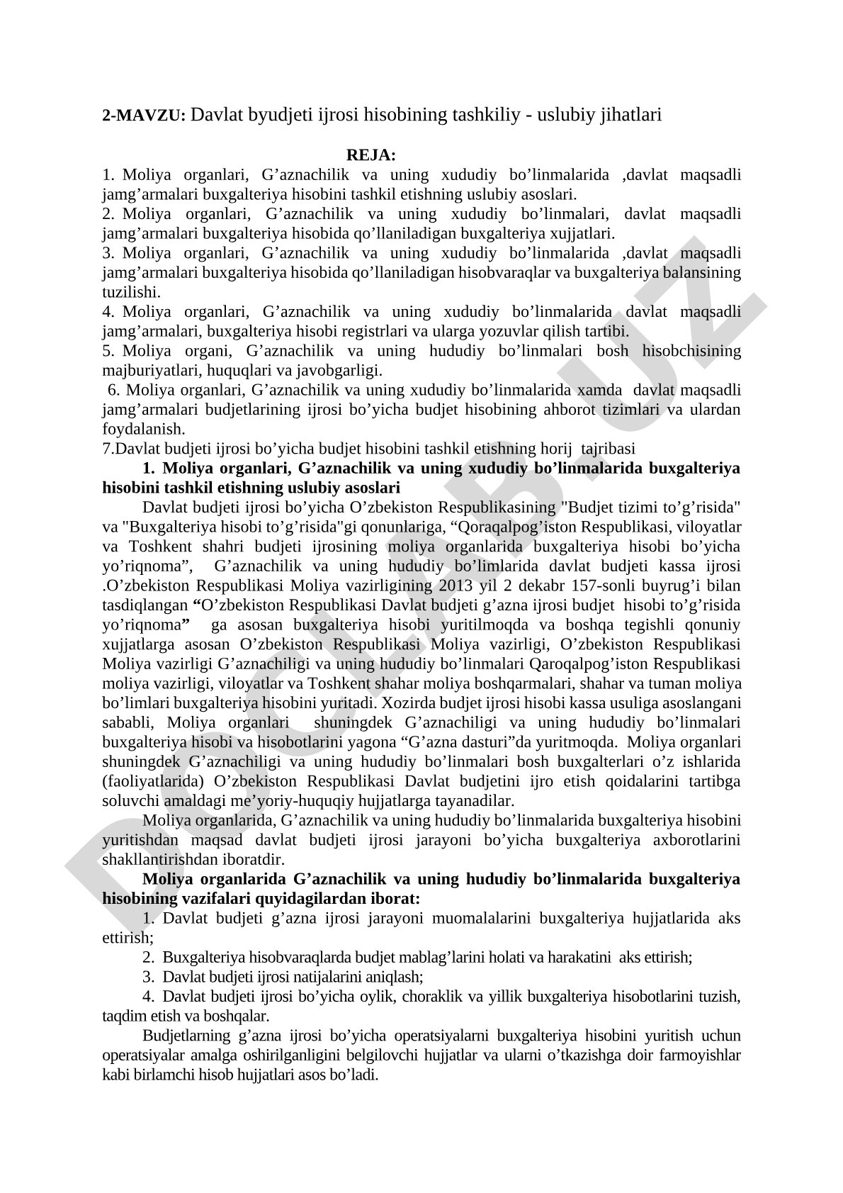 Davlat byudjeti ijrosi hisobining tashkiliy - uslubiy jihatlari