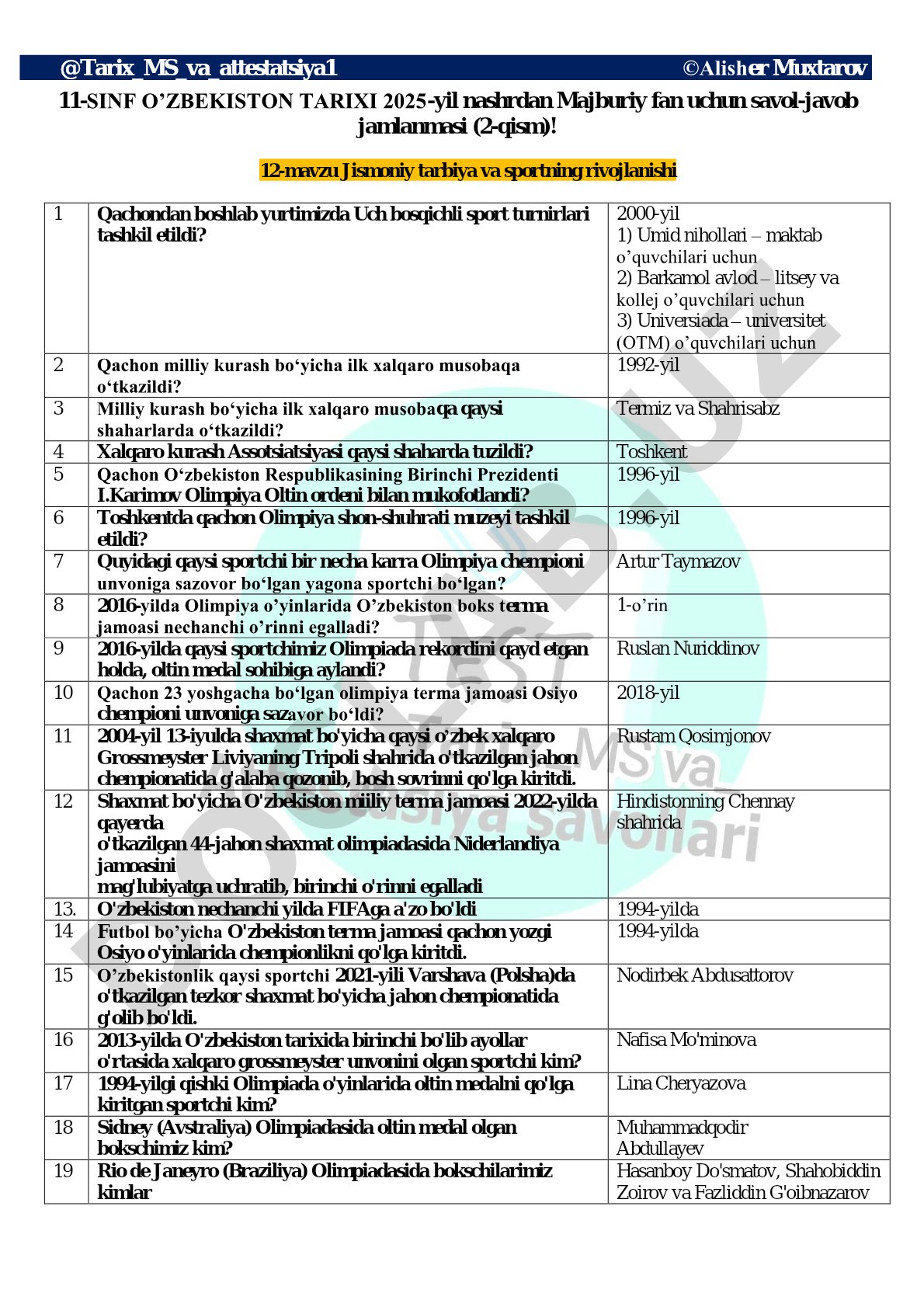 Jismoniy tarbiya va sportning rivojlanishi