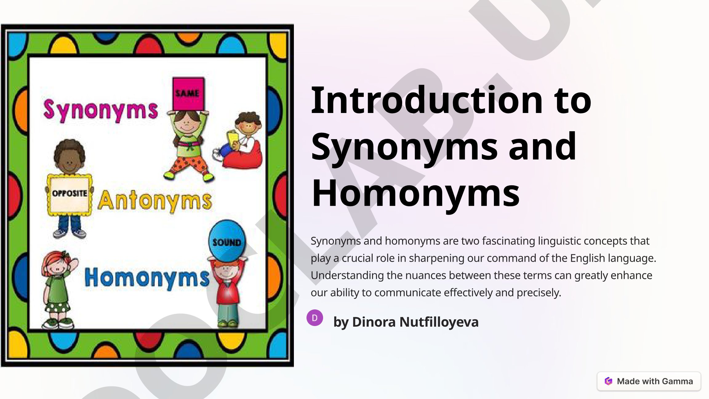 Introduction to Synonyms and Homonyms