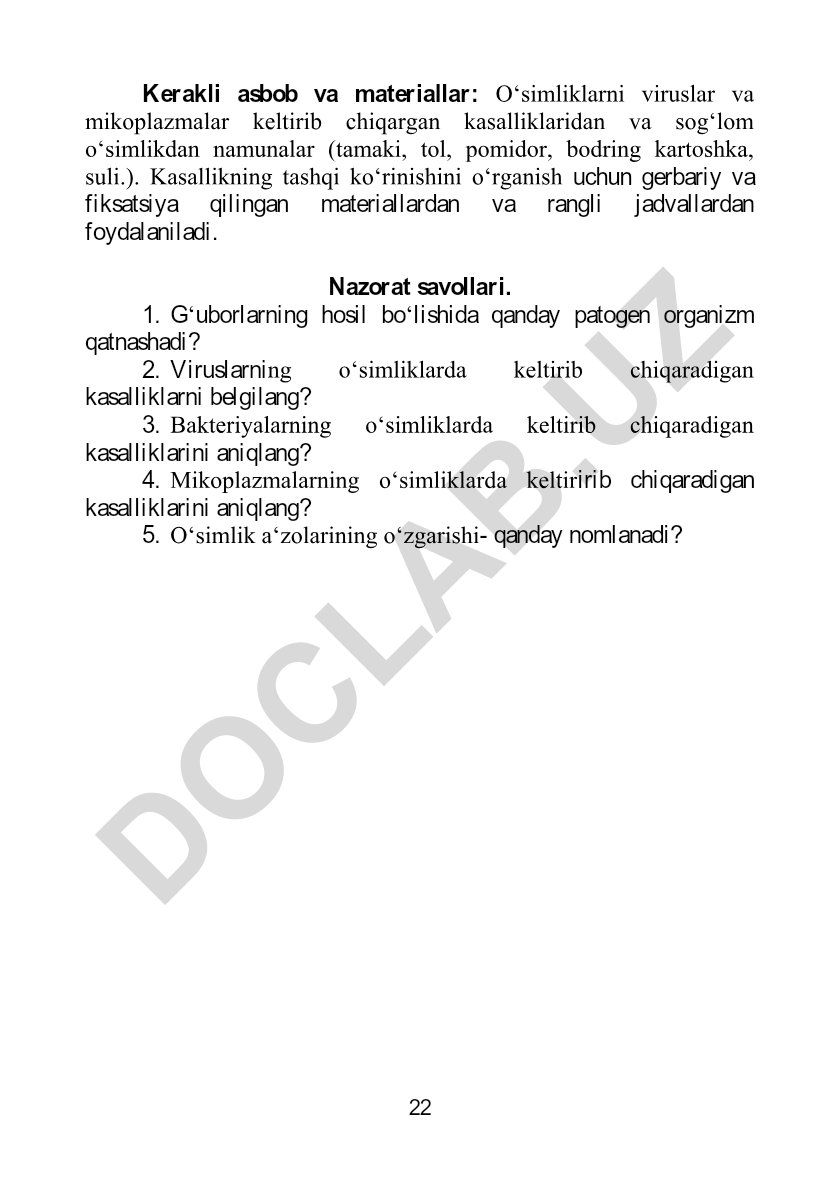 O'simliklarda virus, mikoplazma, zamburug' va bakteriyalar keltirib chiqaradigan kasalliklar