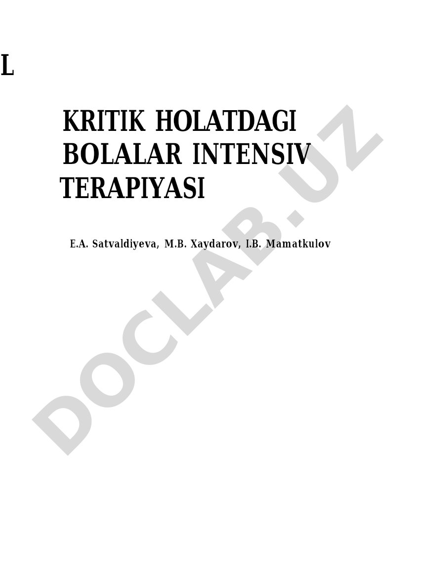 Kritik holatdagi bolalar intensiv terapiyasi