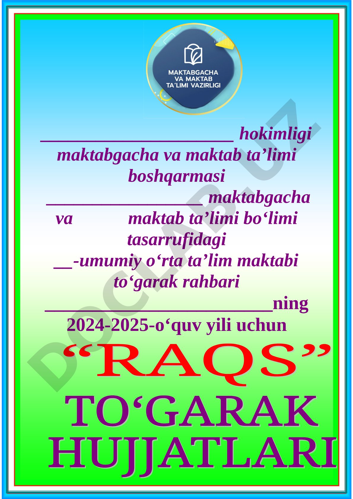 Raqs to‘garagining 2024-2025-o‘quv yili ish rejasi