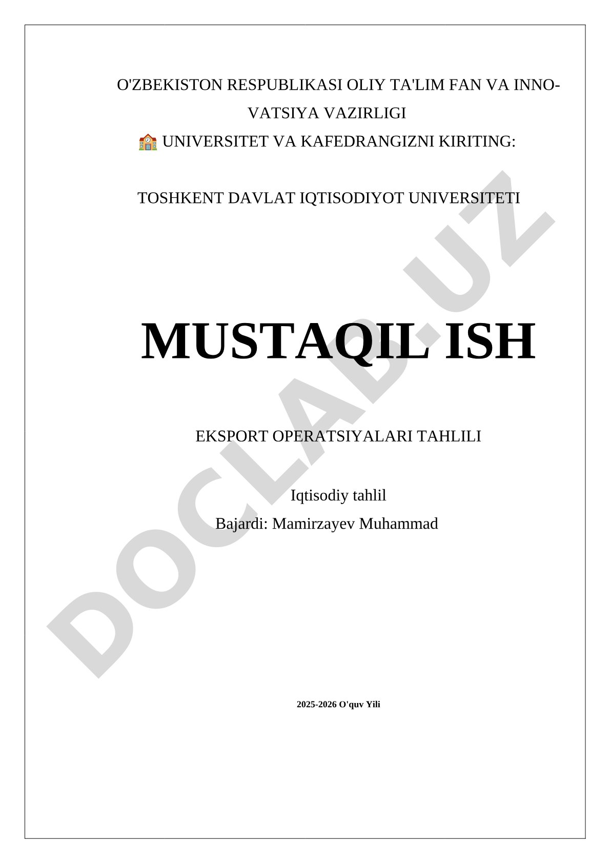 Eksport operatsiyalari tahlili