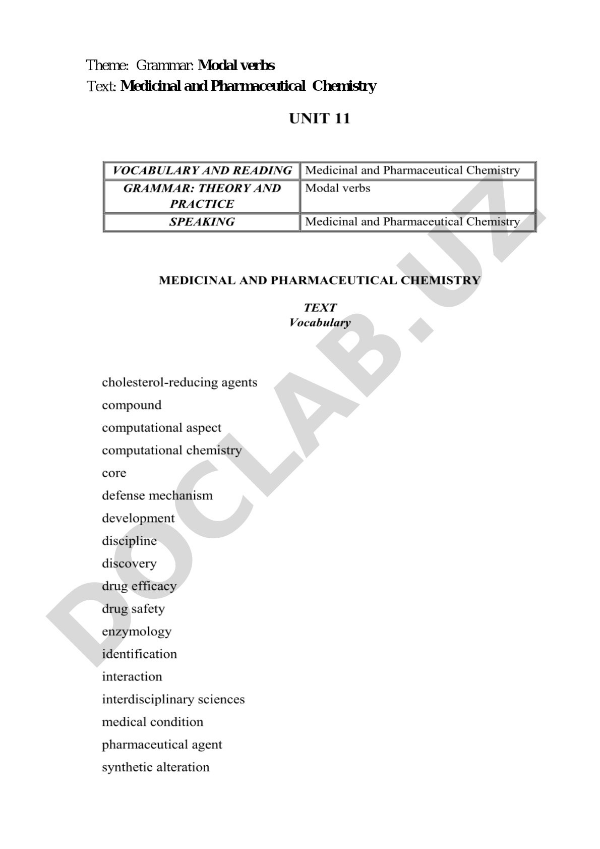 Grammar: Modal Verbs in Medicinal and Pharmaceutical Chemistry