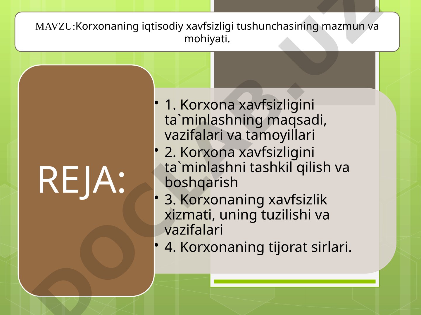 Korxonaning iqtisodiy xavfsizligi tushunchasining mazmun va mohiyati