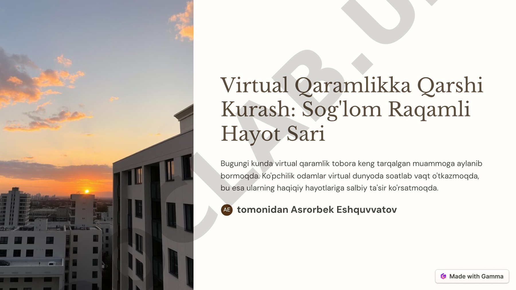 Virtual Qaramlikka Qarshi Kurash: Sog'lom Raqamli Hayot Sari