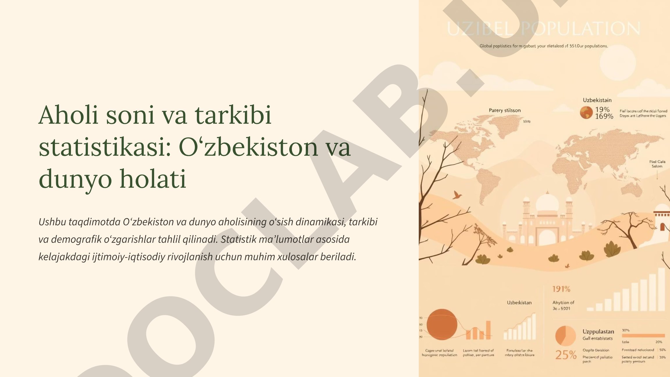 Aholi soni va tarkibi statistikasi: O‘zbekiston va dunyo holati